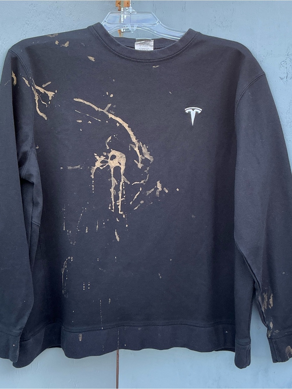 Tesla Mens Crewneck Sweater Black Distressed Size Extra Large